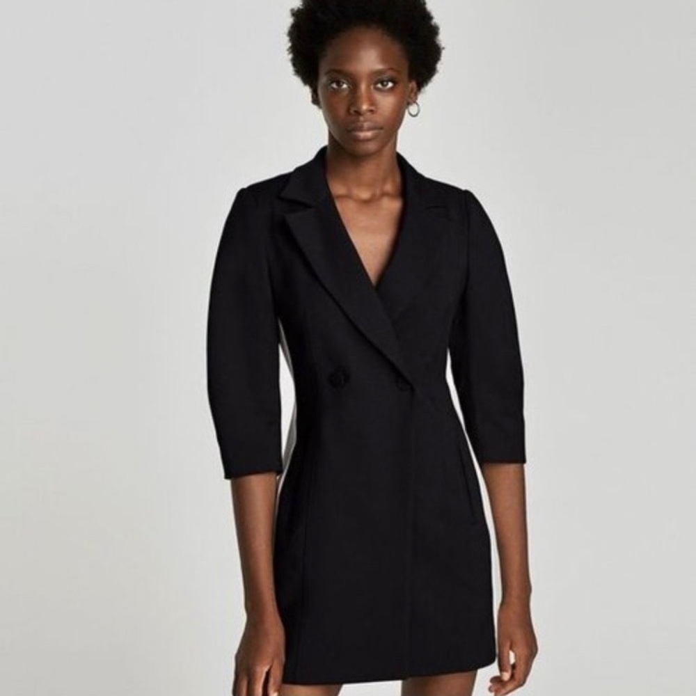 Zara NWOT black and white tuxedo style blazer dress scuba fabric lined XS